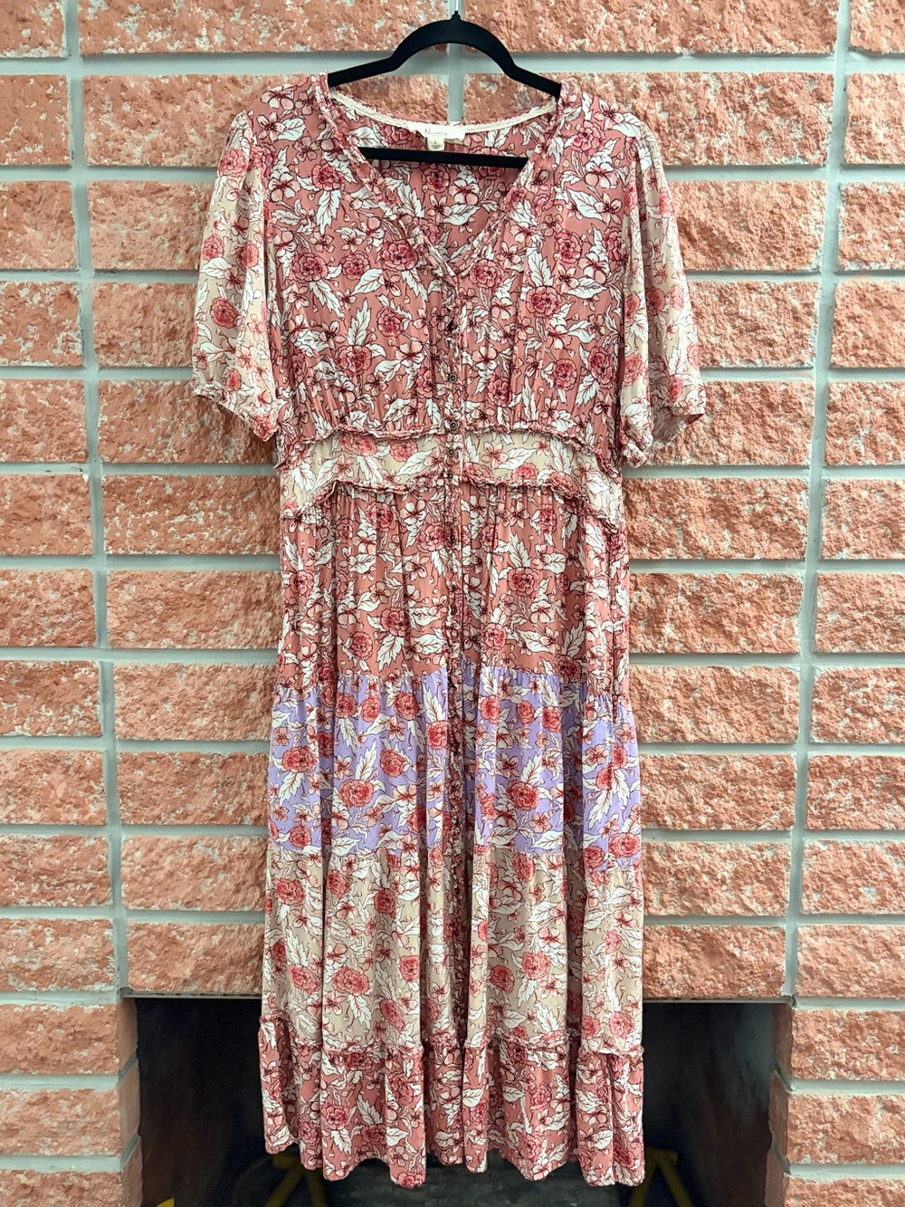Westbound Dusty Rose, Cream & Lavender Floral Tiered Maxi Dress